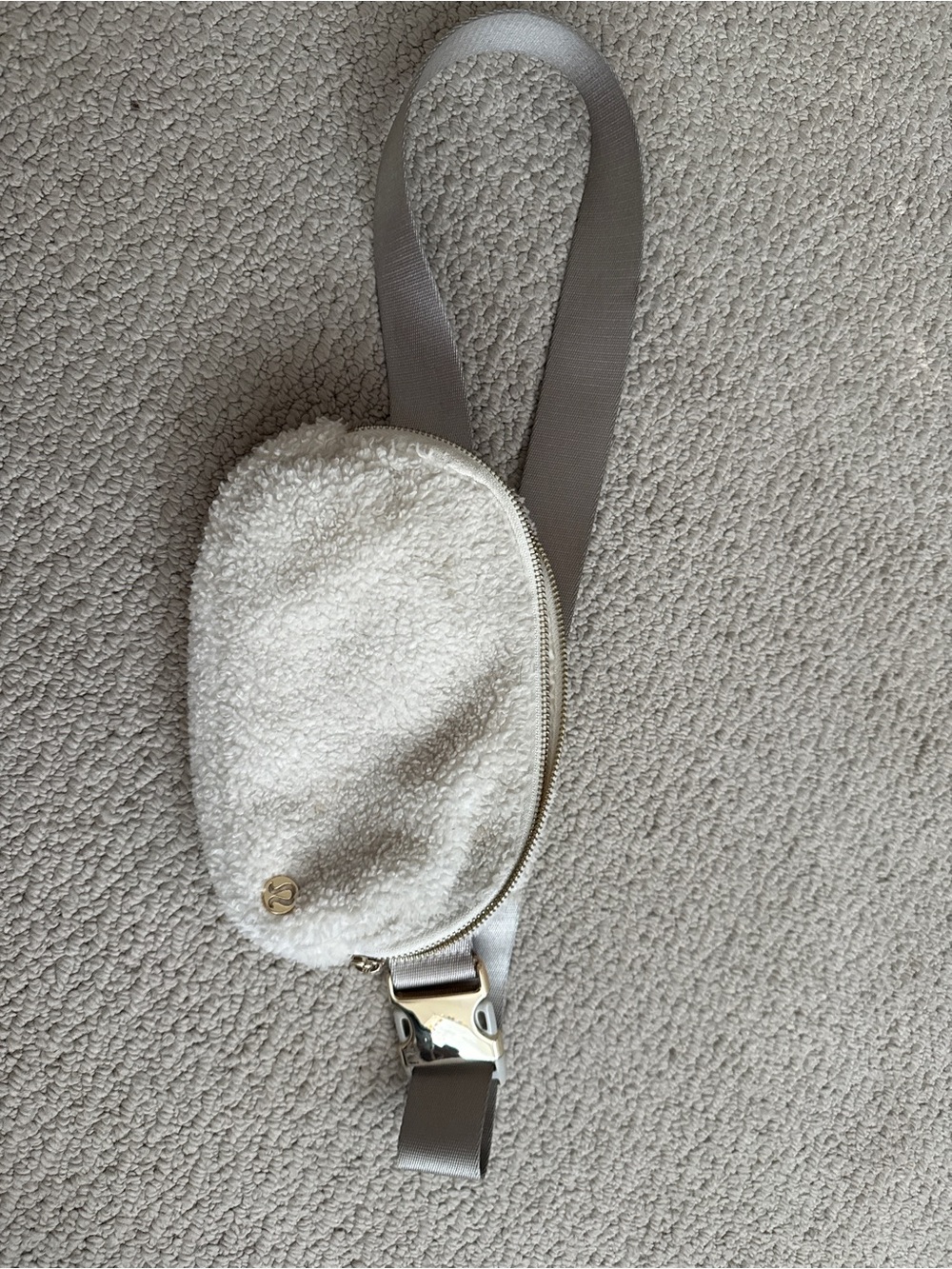 lululemon athletica Cream Sherpa Mini Crossbody Bag with Gray Strap